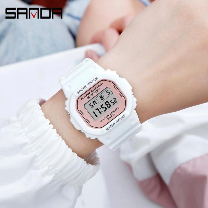 SANDA Women Digital Watch Multifunction Wrist Watch Rectangle Women Watches Alarm Clock Sport Waterproof Watches reloj mujer 293