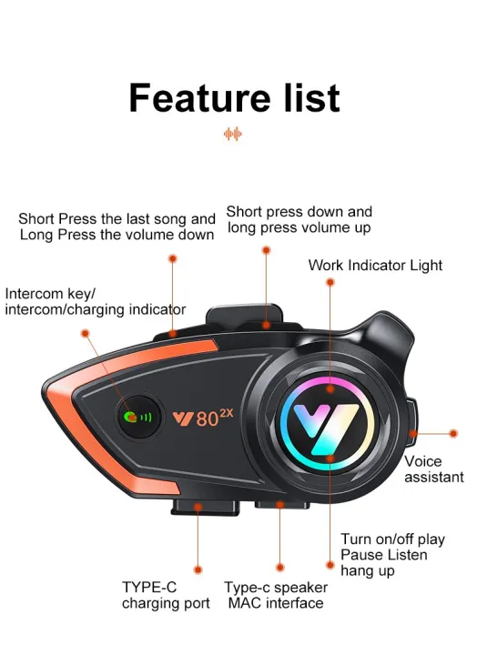 Y80%202X%20Motorcycle%20Bluetooth%205.3%20Helmet%20Intercom%20Headset%20Hands%20Free%20Call%20Wireless%20Waterproof%201000mAh%20Noise%20Reduction%20Earphones%20-%20Image%202