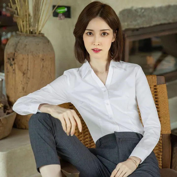 White%20Shirt%20Women's%20New%20Long%20Sleeve%20Spring,%20Summer,%20Autumn%20Business%20Clothing%20Workwear%20Korean%20Style%20Work%20Clothes%20Elegant%20Slim%20White%20Shirt%20-%20Image%203