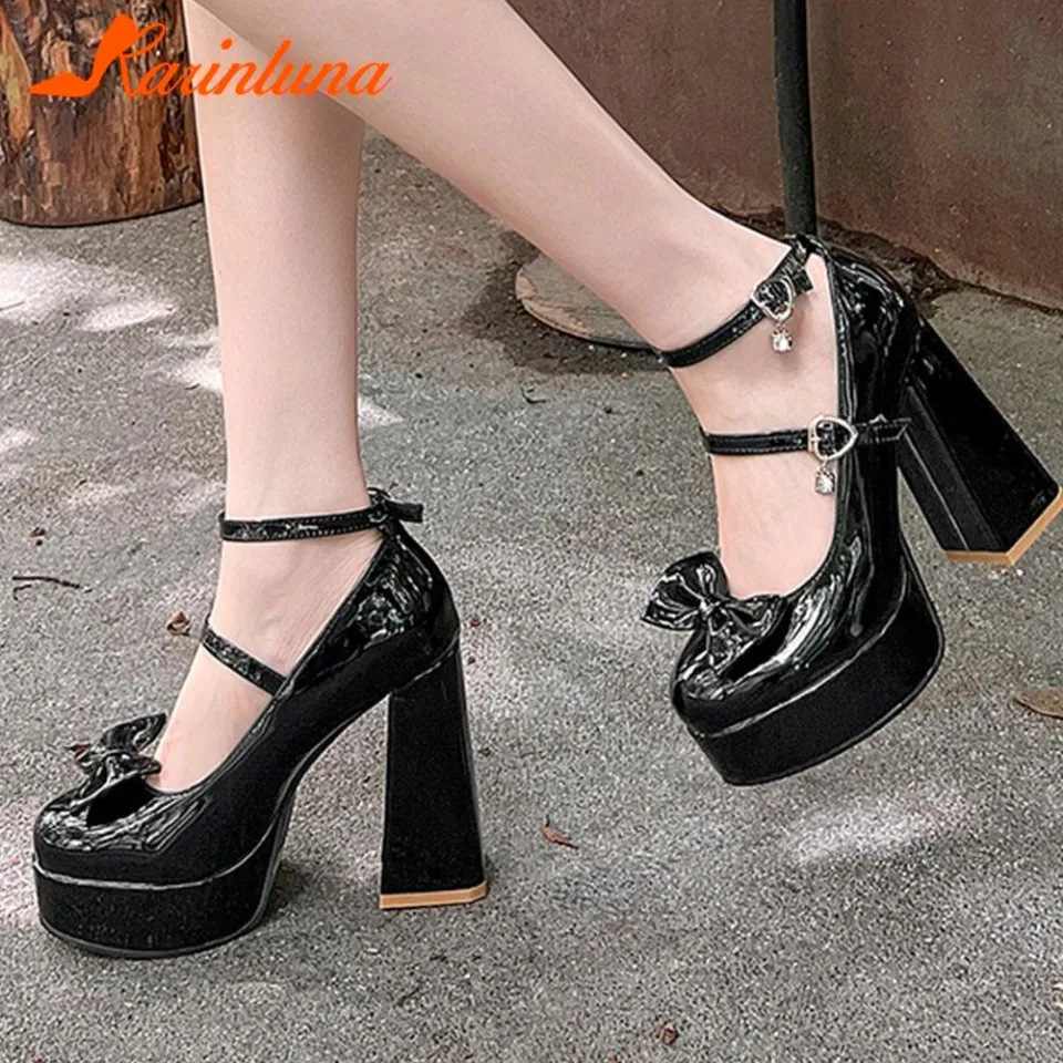Women Black Chunky Platform Mary Jane Shoes Woman