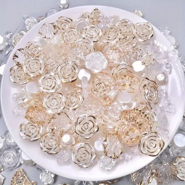 Transparent Gold Border Flower Baroque Accessories Mixed Random Style Cream Glue Phone Case Hair Clip Nail DIY Resin Accessories
