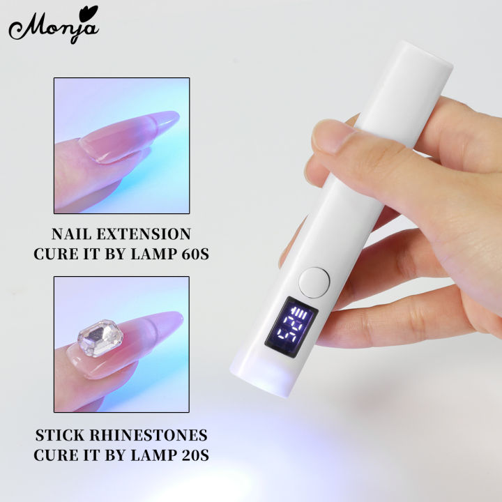 Monja Portable Mini Nail Dryer Lamp White Nail Art UV LED Flashlight with LED Screen Display Quick Dry Nail Light Nail Art Tools