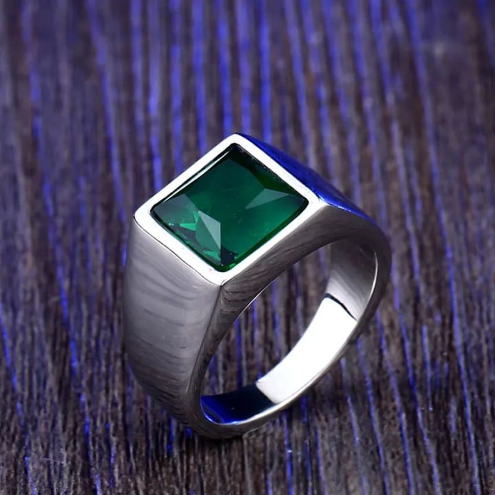 【beauty code store】soldier Titanium Ring for blue Square Stone 316L Stainless Steel Fashion high polish Ring for Boy