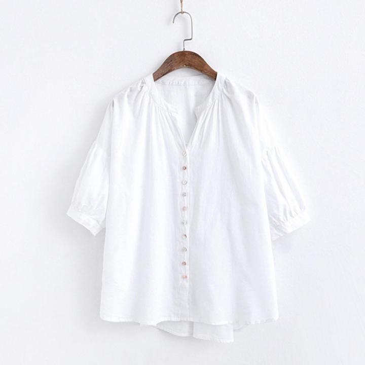 Refined Taste - Womans Fashion High-Quality Ladies Cotton Linen Shirts Women Short Sleeve Shirts - Durabilty Assured - Elite Expression
