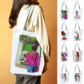Women Tote Bag Solid Structure Foldable People Print Lady Shoulder Pouch.