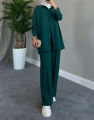 Womenโs New arrival clothes solid color long sleeved shirt coat and pant set Female casual 2 piece.