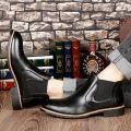 2019 new Chelsea booties male Brock carved casual high shoes male pointed Martin boots - Black {42}.