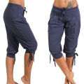 Plus Size Women's Sequined Pleated Drawstring Capri Pants. 