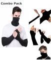 Fashionable Black Solid Bandana & Hand Gloves For Man.