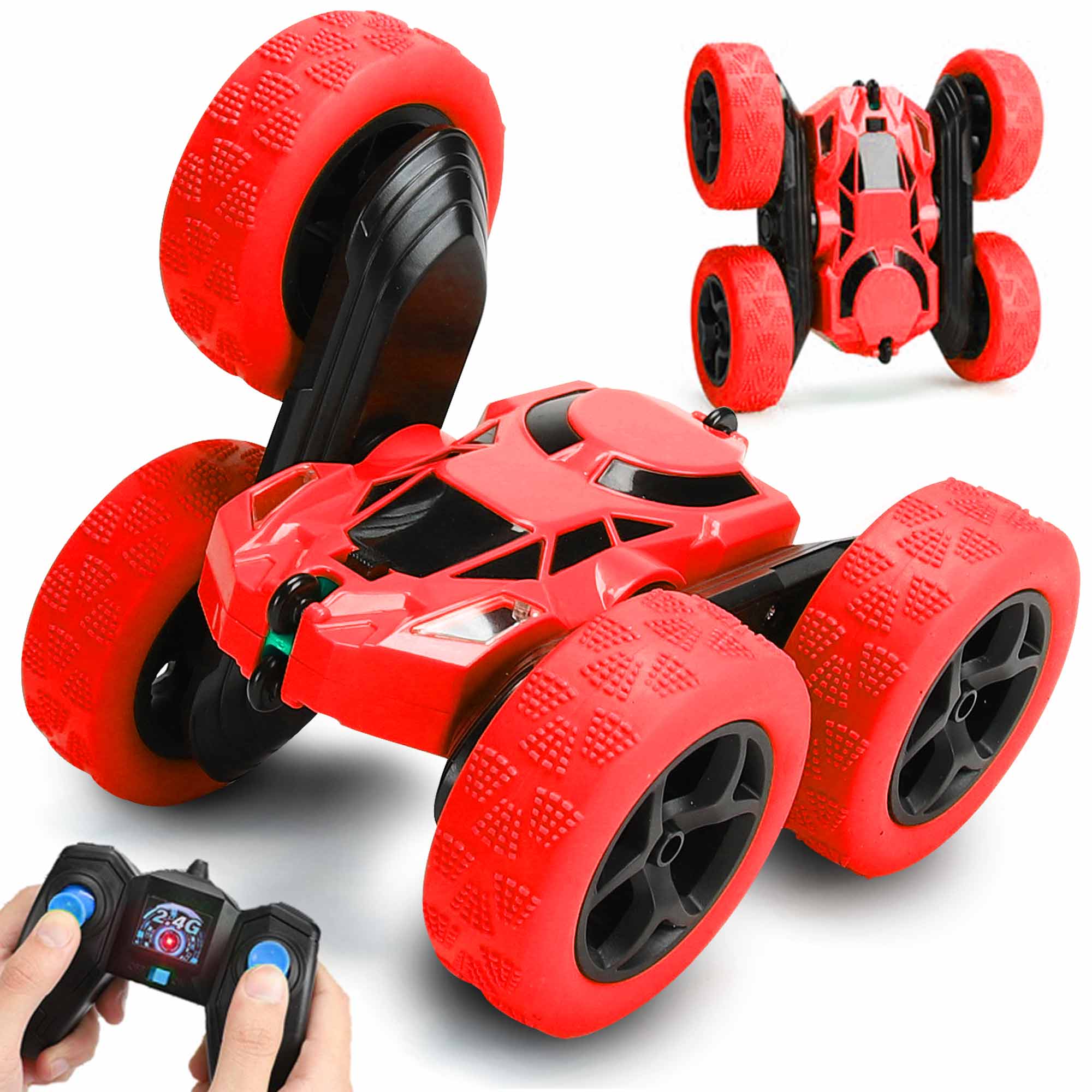 Rc stunt car TETON remote control car all terrain car rechargeable, Monster rc crawler 4 Wheel Drive Double side roll boy girls kids toys gift for Birthday