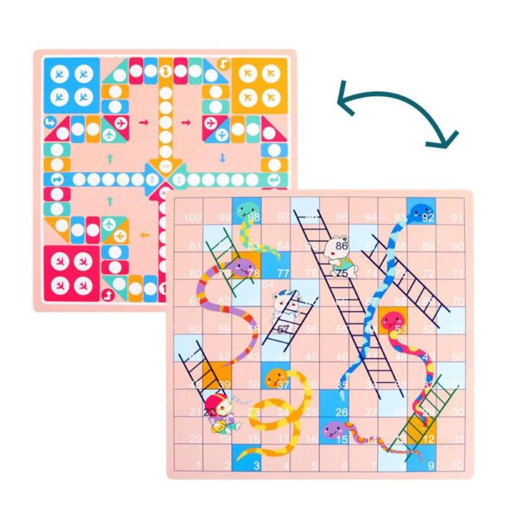 【Happy baby toy store】2 in 1 Double-d Wooden Flying Ludo Snake Ladder Game Board Kids Family Interactive Game Toy Set