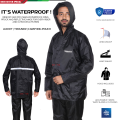 Full Waterproof Reflective Heavy Motorcycle Raincoat Rain suit with Trouser - Black (1 Set) Free Size.