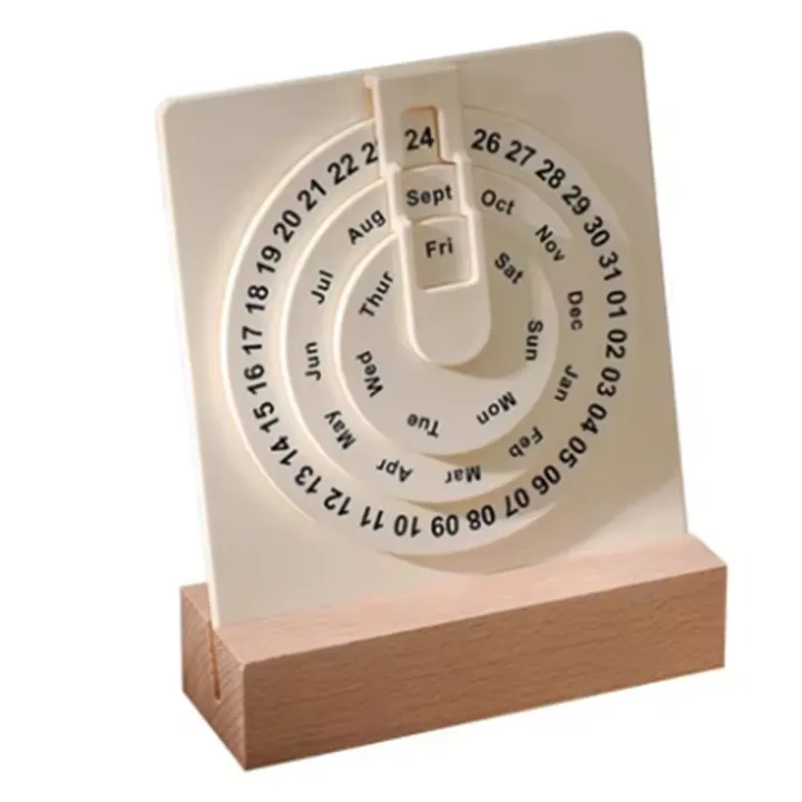 Desk Calendar Small Rotating Desk Circular Calendar with Wooden Base ...