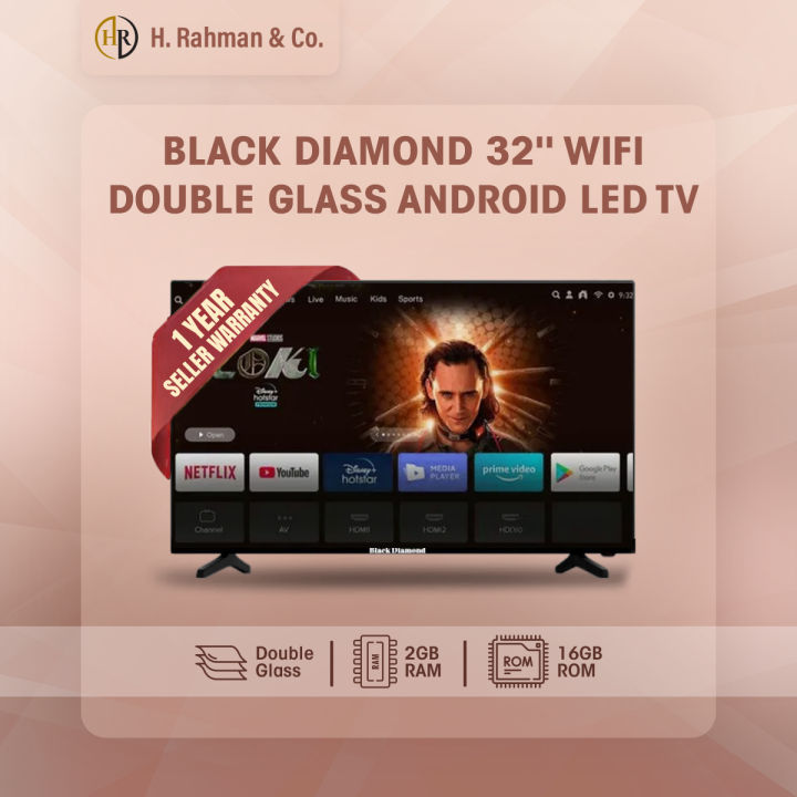 BLACK DIAMOND 32'' DOUBLE GLASS WiFi-SMART ANDROID LED TV  (2GB RAM, 16GB ROM)
