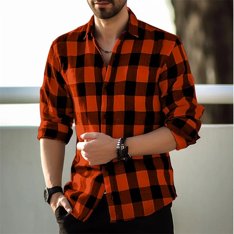 SANGTREE Men's & Boys' Long Sleeve Flannel Shirt | Soft Plaid Casual Shirt | Wrinkle-Free (Small, Orange Blue)