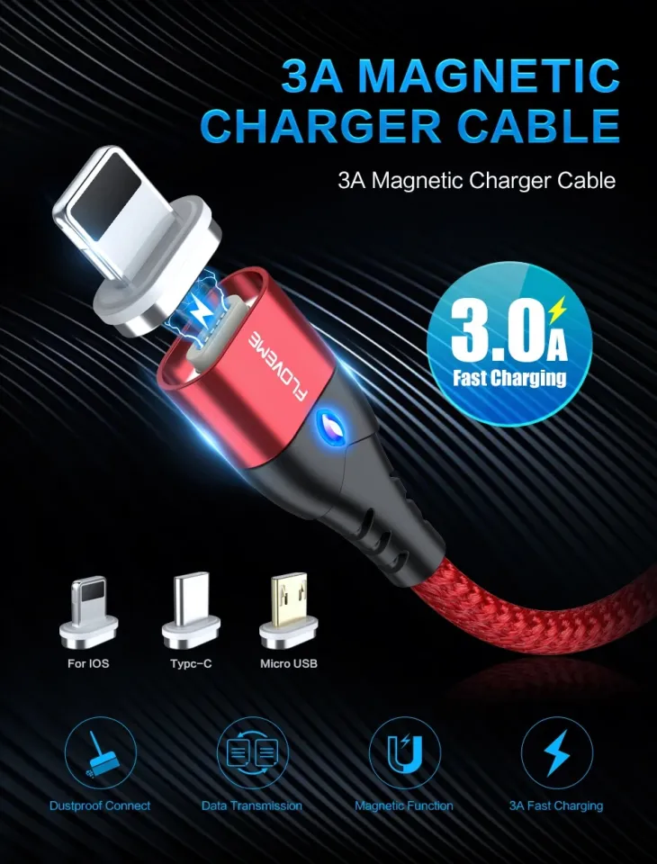 FLOVEME 3A Magnetic Micro USB Cable Type-C Magnet Charger Phone