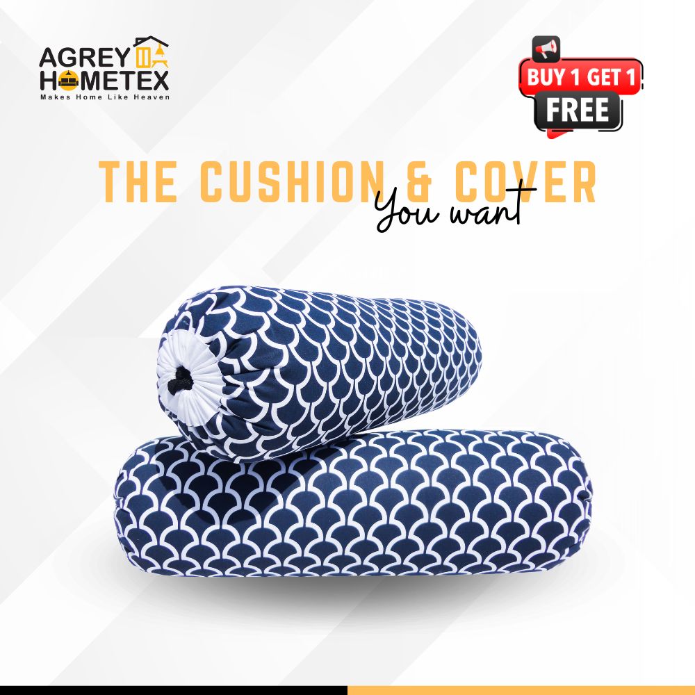 Buy 1 Get 1 Free, Side Cushion with Cover, Navy Blue, Length: 18 Inch