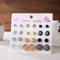 New Trendy Fashionable 12 Pairs =24 Pcs Mixed Designs Pearl Stud Earrings for Girls Simple Stylish - Earring for Women New Collection - Earrings Set for Girls Stylish - Kaner Dul for Girls. 
