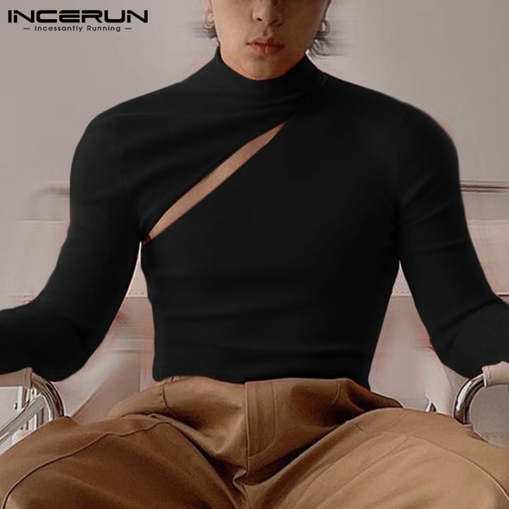 INCERUN%20Men%20T%20Shirt%20Solid%20Turtleneck%20Long%20Sleeve%20Streetwear%202022%20Hollow%20Out%20Fashion%20Men%20Clothing%20Fitness%20Casual%20Camisetas%20S-5XL%20-%20Image%205