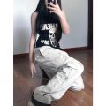 Apricot fashion ins trend cargo pants women high street multi-pocket casual pant design sense loose straight wide-leg pant women.