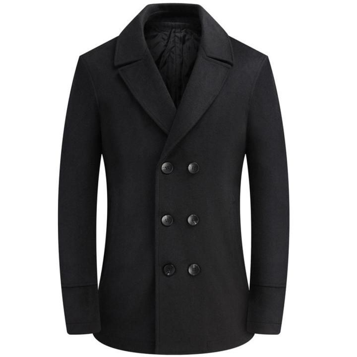New Men Winter Wool Coat British Style Double Breasted Trench Coat Men Brand Solid Color Woolen Pea Coat Male Overcoat