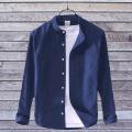Band Collar Shirt Men | Navy Blue Solid Cotton | Mandarin Collar - Denim Shirt For Men. 