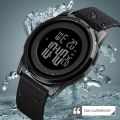 SKMEI 1502 Men’s Ultra-Thin Digital Watch – Soft PU Strap, 5ATM Waterproof - Black.