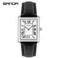 Sanda Brand Rectangular Wrist Watches For Women Silver Case Ladies Luxury Brand Genuine Leather Band Quartz Clock Zegarek Damski. 