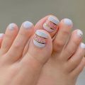 24P Toenails With Glue French Line Glitter False Toe Nails Art Detachable Press On Toenails Acrylic Butterfly ToeNails Tips.