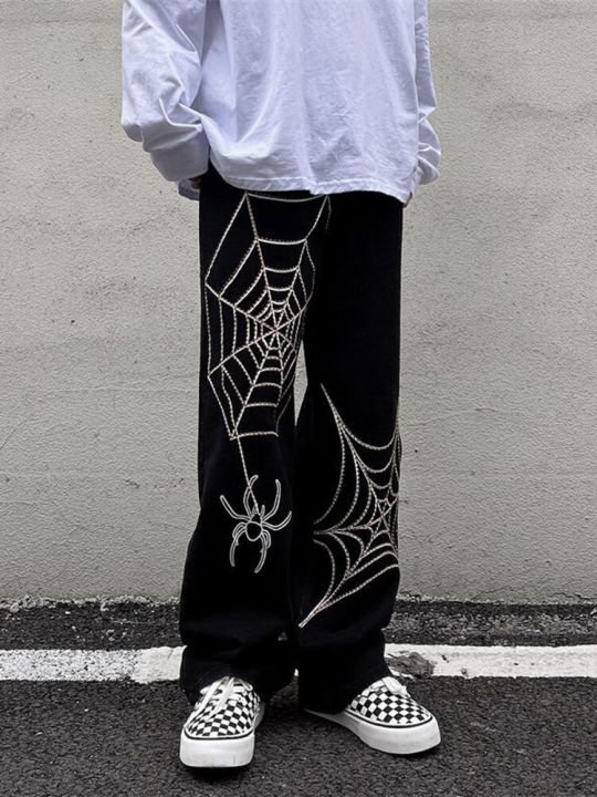 Grunge%20Punk%20spider%20web%20print%20Black%20Women's%20pants%20goth%20Streetwear%20Oversize%20Wide%20Leg%20Trousers%2090s%20Vintage%20y2k%20clothes%20cargo%20Pants%20-%20Image%207