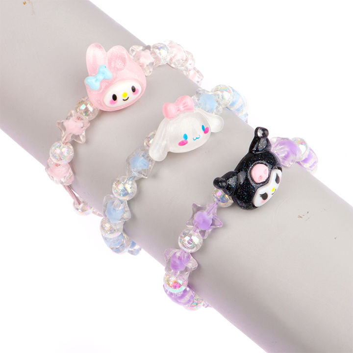 2PCS Bracelets Cinnamoroll Et Melodie Crystal Beads - Kawaii Anime Sanrio Pour Filles Et Femmes