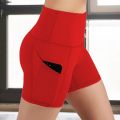 Women Gym Shorts High Waist Lifting Push Up Tight Cycling Sports Leggings + Phone Pocket Jogging Running Fitness Short Pant. 