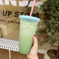 Copyright Korean style niche cartoon dog summer coffee plastic straw large capacity portable cup.