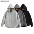 KEYANKETIAN Winter New Women's Zipper Hoodie High Street Unisex style Double Pockets Oversize Loose Sweatshirts Outerwear Top.