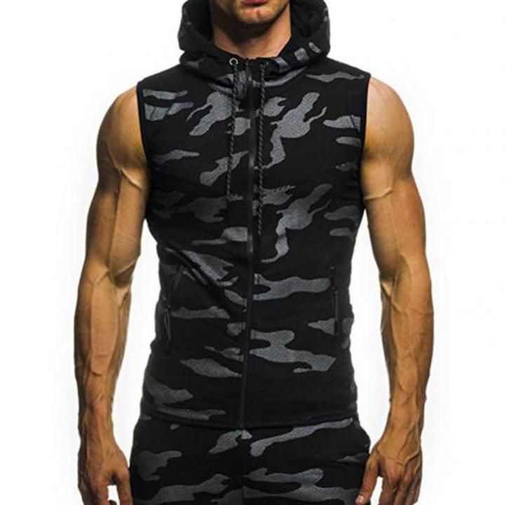 Men's Hoodies vest Summer Men Gym Fitness  Mesh Hoodies Zip Up Sleeveless Hooded TaTop Sweatshirt Spring Fashion