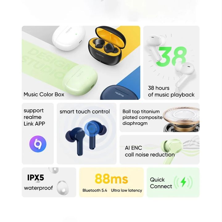 HOT%20Realme%20Buds%20T110%20T100%20TWS%20Earphone%20Bluetooth%205.3%20Niose%20Cancelling%20Wireless%20Headphone%2028%20Hour%20realme%2010%20IPX5%20Waterproof%20-%20Image%202
