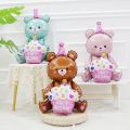 3D Sitting Bear Holding Cake Foil Balloon Baby Birthday Photo Props Cartoon Baby Shower Wedding Birthday Party Gift Balls. 