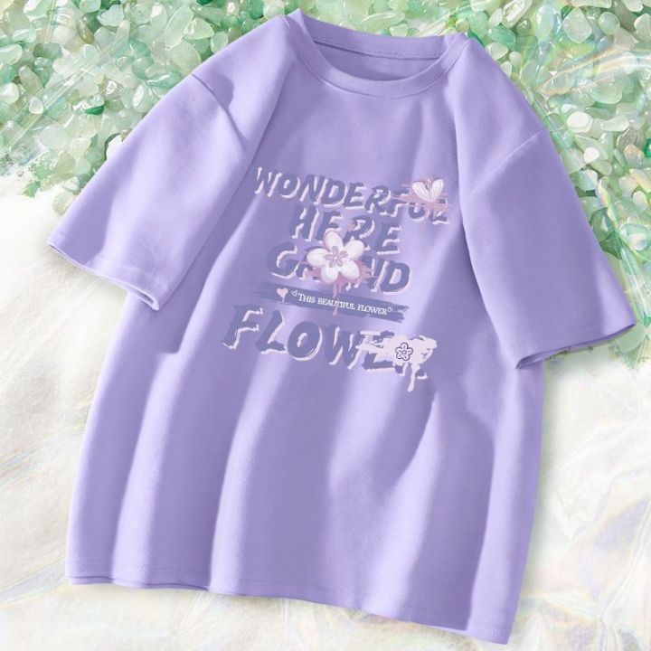 Taro%20Purple%20Cotton%20Short%20Sleeve%20T%20Women's%20T-shirt%20Loose%20All-Matching%20Top%20Summer%20round%20Neck%20Korean%20Style%20ins%20Wind%20Half%20Sleeve%20-%20Image%209