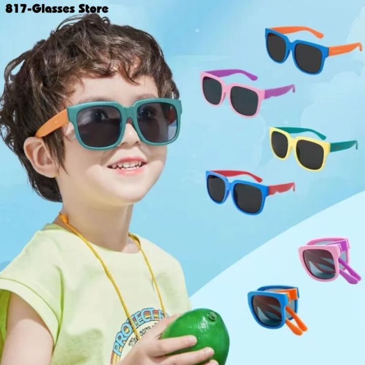 2023 Children's Folding Sunglasses Baby Bicolor Eyeglasses Summer Travel for Boys and Girls Солнцезащитные очки