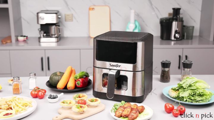Sonifer SF-1018 new kitchen high quality 1500W with visual window digital led display electric air fryer 6 litres