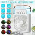 Air Cooler Fan 3 in 1 Mini Portable Fan Humidifier with 7 Colors LED Light Air Conditioner Cooler Water Cooling - Dhaka Shopping Zone. 