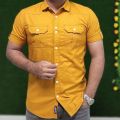 Shirt For Men Summer Cotton Fabric Half Sleeve Casual Style Solid Colors.
