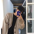 Men Cardigan Korean Style Temperament Pure Gentle Long Sleeve Baggy Knitwear Streetwear Leisure Handsome Cozy Minimalist Ins. 