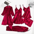 5pcs Silk Robe Set Women Lace Pajamas Gown Set V-Neck Nighties Wear Home Nightwear Pijama Sleepsuit Spring Nightdress. 