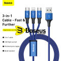 3in1 Data Usb Cable For iPhone Fast Charger 3A Charging Cable For Android Phone Type C Xiaomi Huawei Samsung Charger Wire For Ipad - Cold Black.