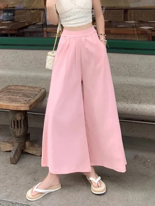 2025%20Autumn%20Women's%20High%20Waist%20Wide%20Leg%20Pants%20Elegant%20Trousers%20Korean%20Cotton%20Linen%20Skirts%20White%20:%202025.%20-%20Image%204
