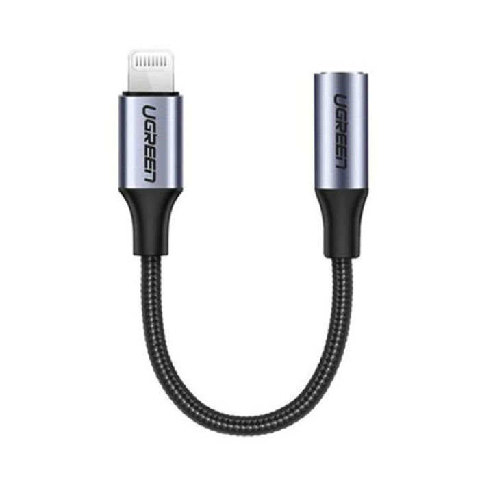 UGREEN 30756 Lightning M/F Round Cable Aluminum Shell with Braided 10cm (Black)#US211