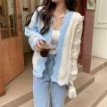 Japanese Milk Blue Cardigan Girl Sweater 2022 Autumn Outerwear Design Blouse Women's New Coat Knitwear.