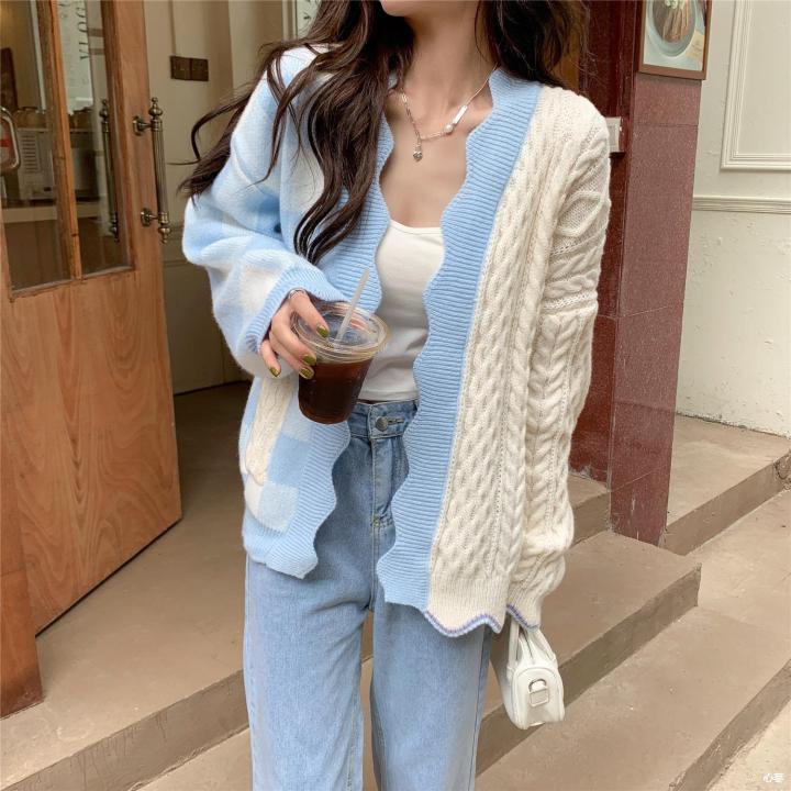 Japanese Milk Blue Cardigan Girl Sweater 2022 Autumn Outerwear Design Blouse Women's New Coat Knitwear