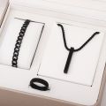 Style 3-Piece Fashion Jewelry Set  Stainless Steel, Simple Golden Ring, Bracelet, and Necklace Combo for Men. 